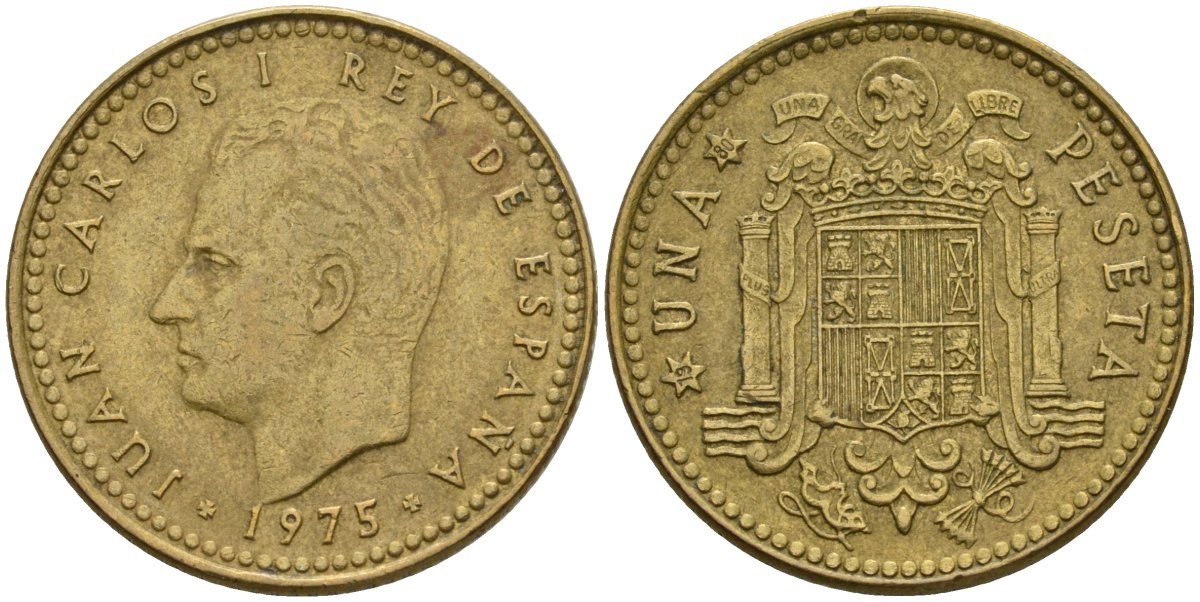 Испания 1 песета 1975 (80) Хуан Карлос I (1975-2014) KM 806 алюминиевая бронза 4604-224