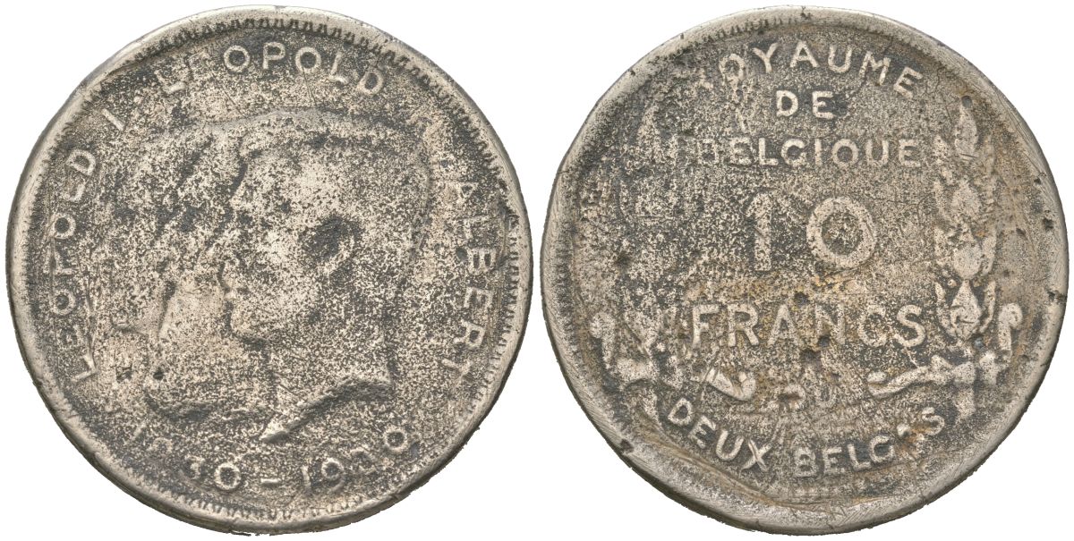 Бельгия КОПИЯ 10 франков 1930 белый металл 63-512