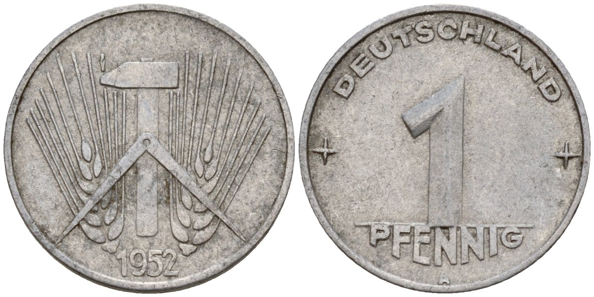 ГДР 1 пфенниг 1952 A KM 5 алюминий 192-1147