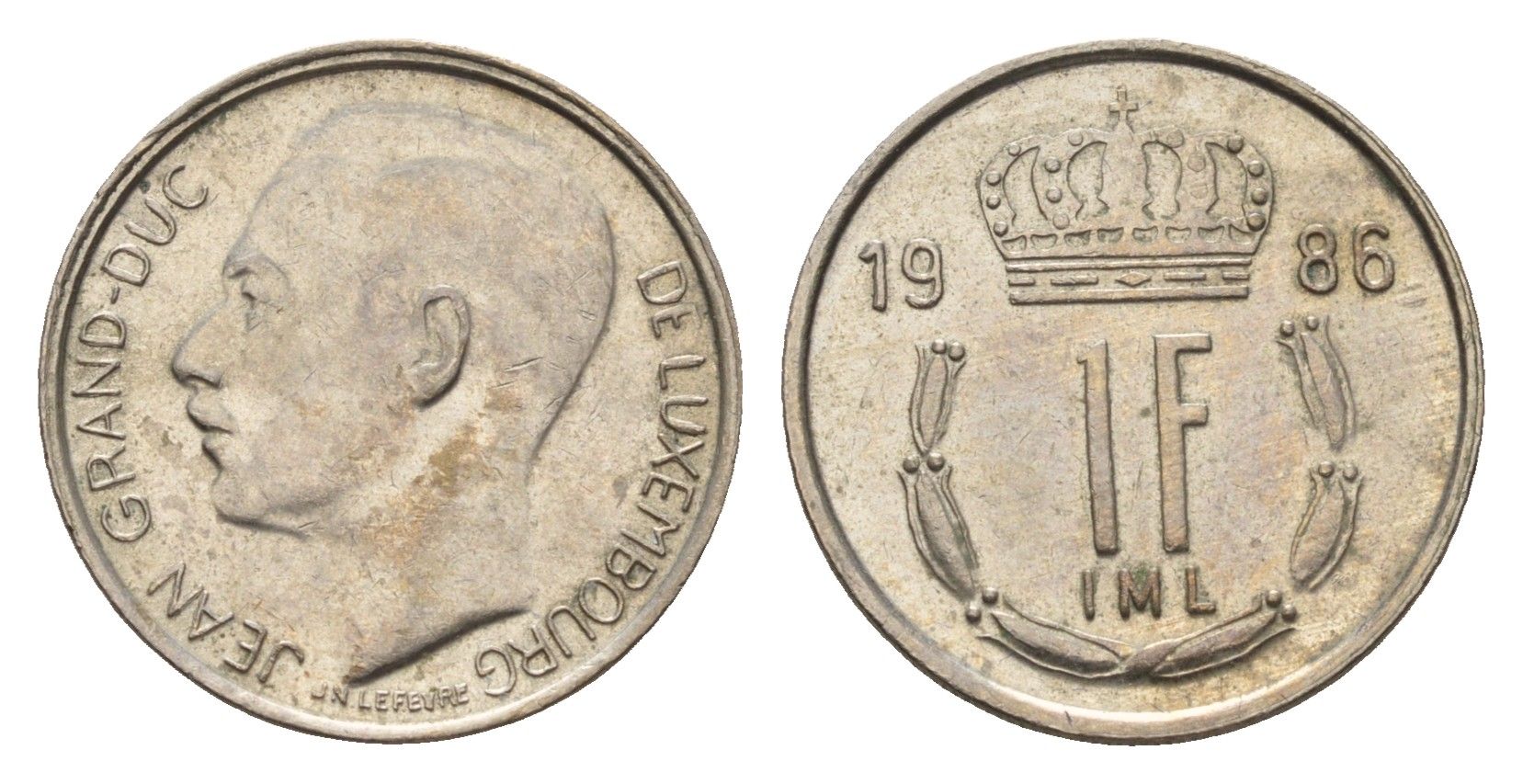 Люксембург 1 франк 1986 Герцог Жан (1964-1999) KM 59 медно-никель 4114-121