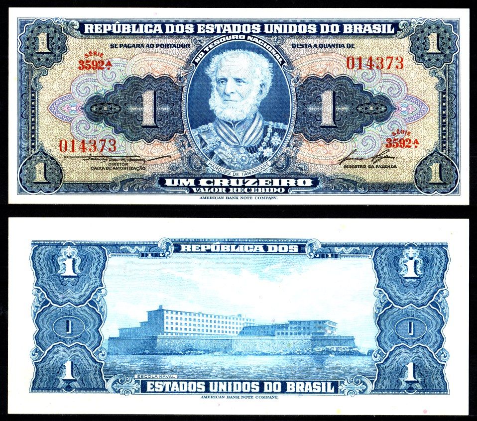 Бразилия 1 крузейро ND (1954-1958) Маркиз Тамандаре, военно-морская школа высшего образования в Рио-де-Жанейро Pick 150 d бумага UNC (пресс) 2197-24-1-2