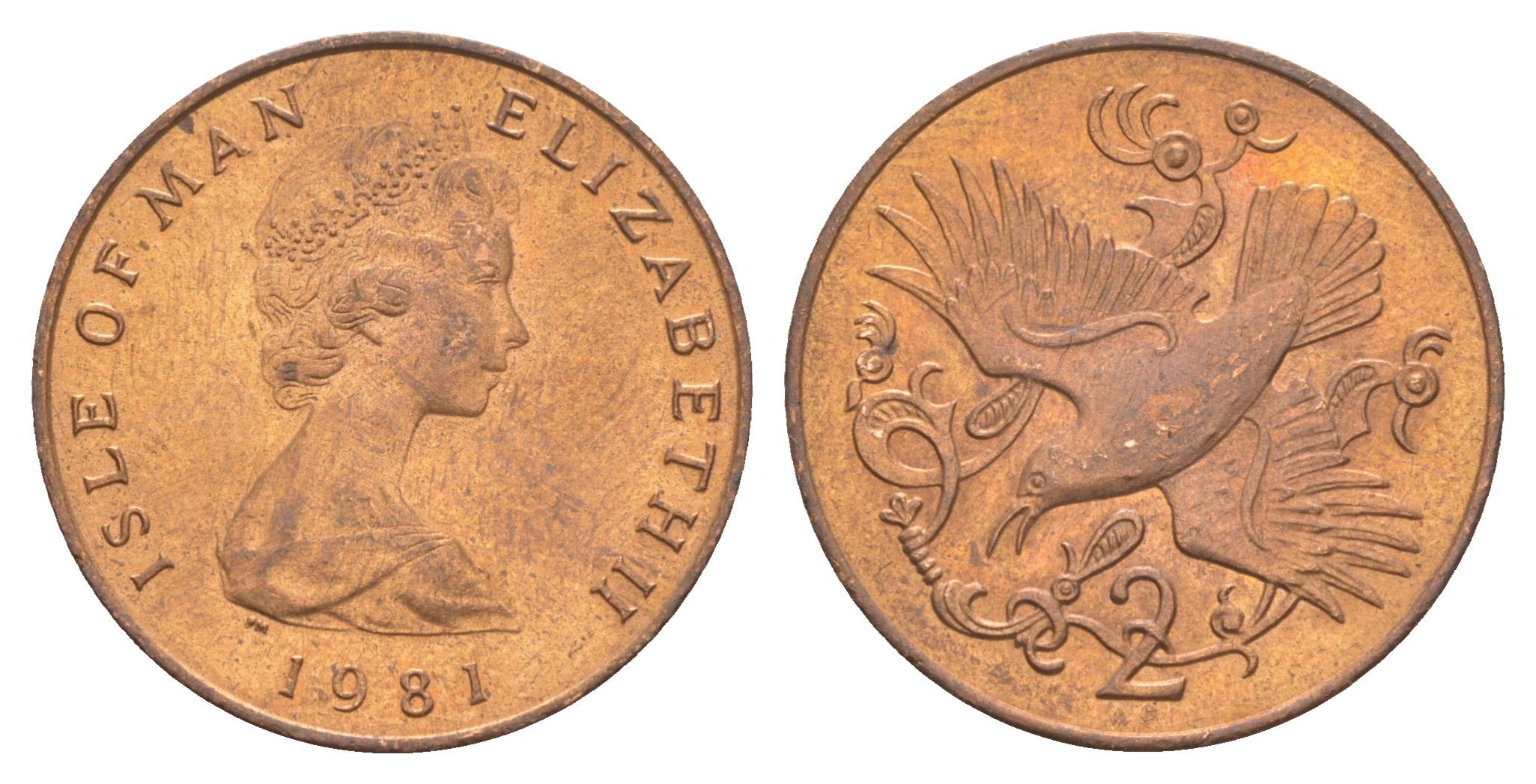 Остров Мэн 2 пенса 1981 PM, Елизавета II (1952-2022) KM 60 бронза aUNC 4654-647