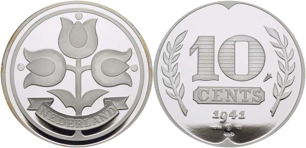 НИДЕРЛАНДЫ МЕДАЛЬ ND 10 ЦЕНТОВ 1941, ДИАМЕТР 45 ММ., ВЕС 31,33 ГР. серебро PROOF 00-00