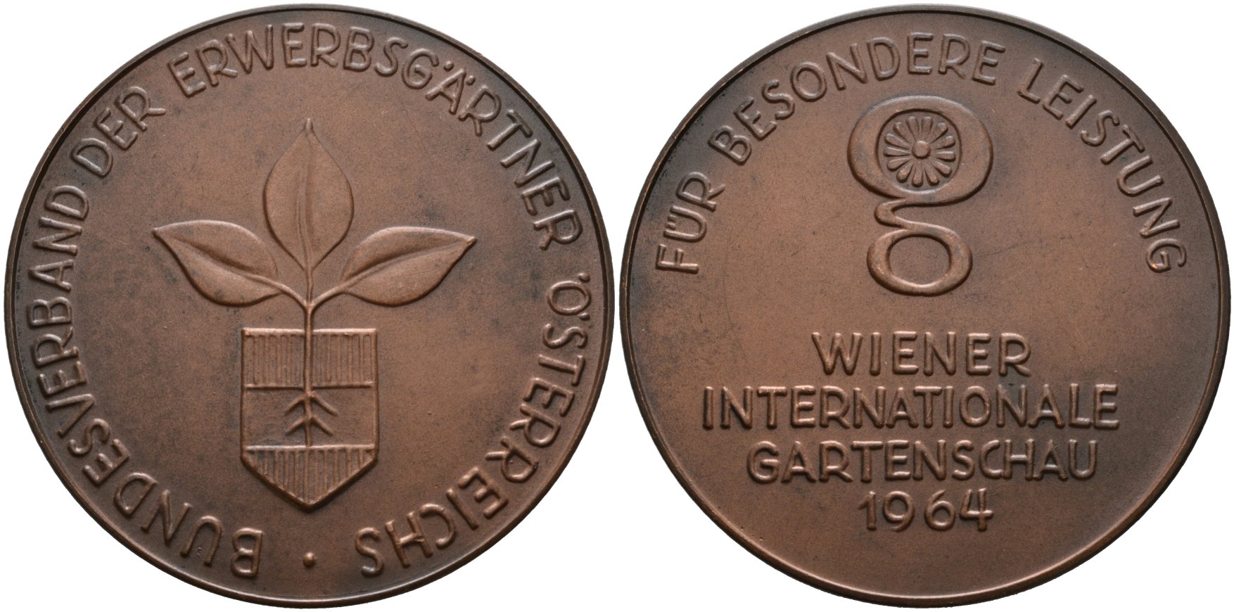 Австрия медаль 1964 Венский международный садоводческий конкурс, Федеральная Ассоциация садоводов Австрии, диаметр 60,5 мм. бронза 1089-6-22