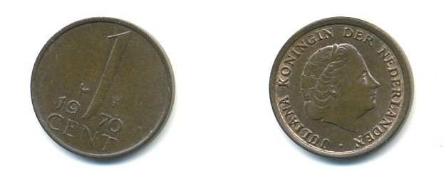 НИДЕРЛАНДЫ 1 ЦЕНТ 1970 ЮЛИАНА KM 180 бронза 80-963