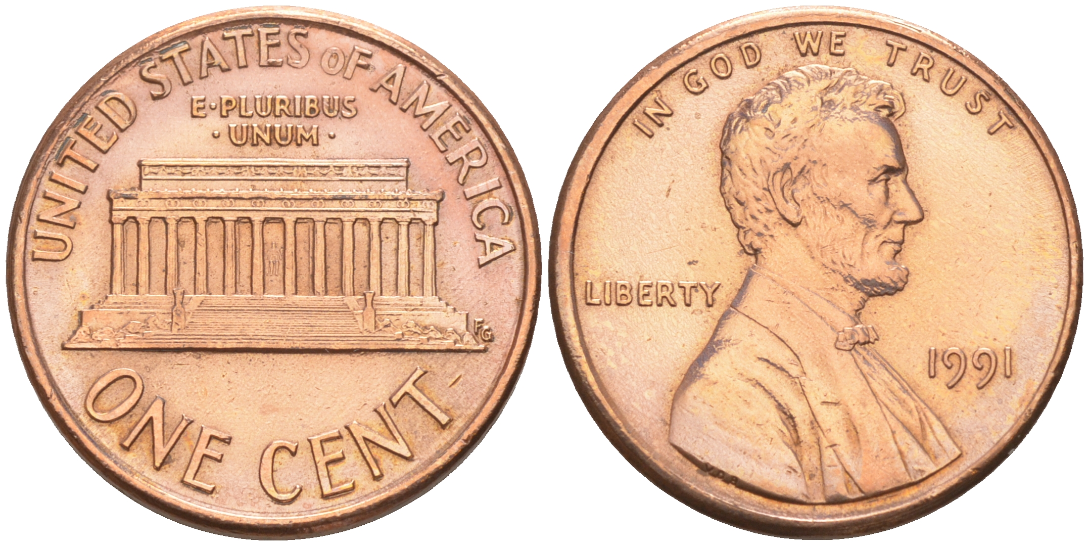 США 1 ЦЕНТ 1991 ЛИНКОЛЬН KM 201b цинк плакированный медью 188-339