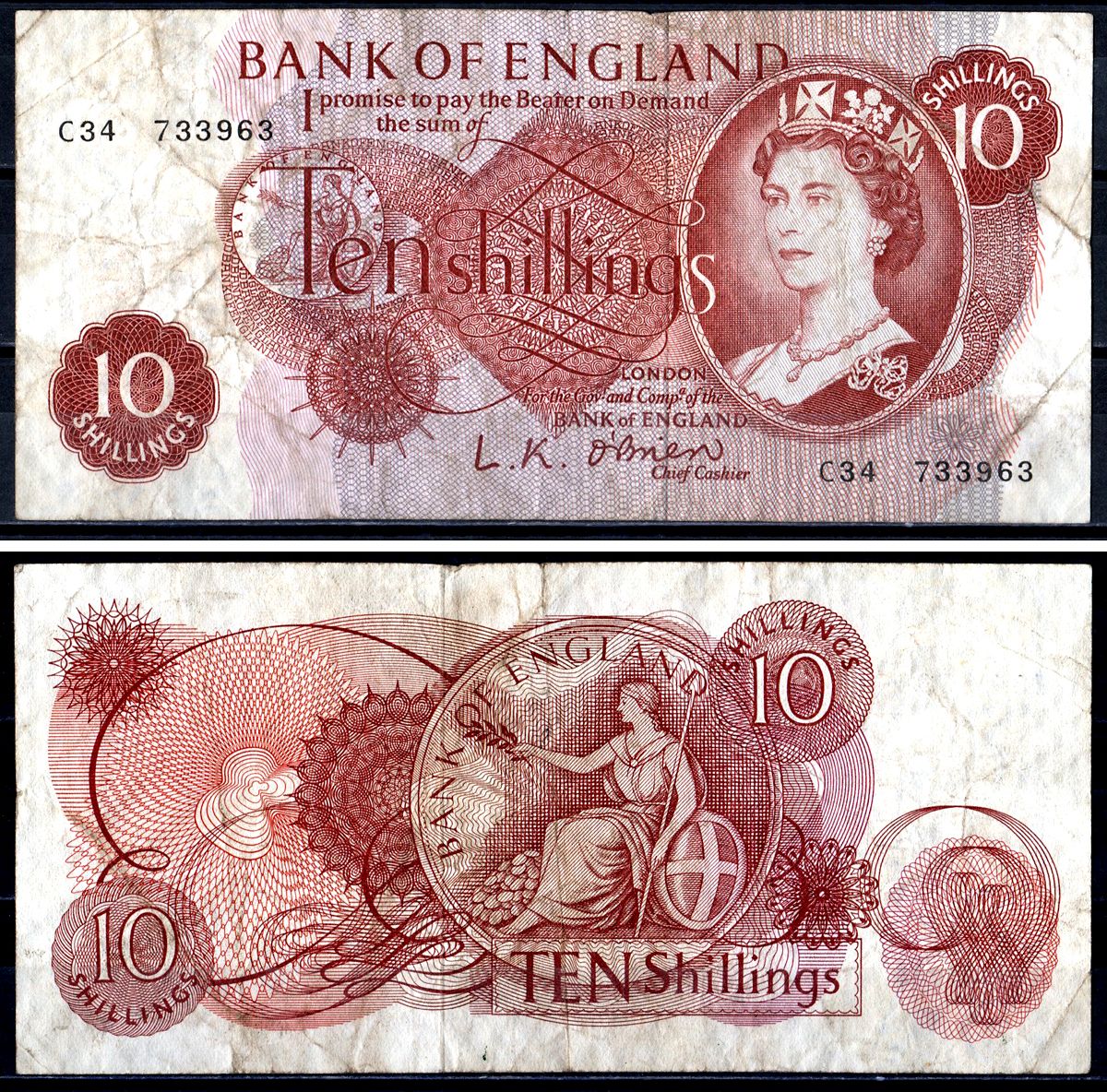 Великобритания 10 шиллингов ND (1960-1970) Pick 373 a бумага 7551-45-2-2