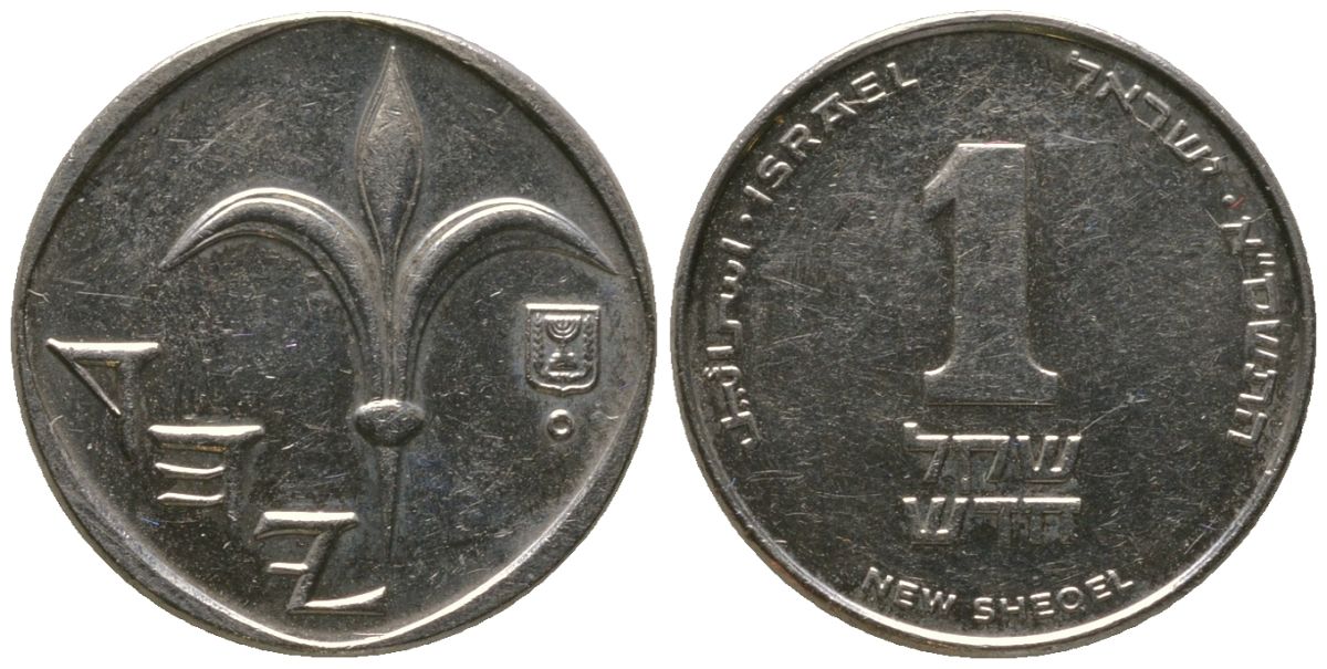 Израиль 1 новый шекель 2001 JE 5761 KM 160a сталь плакированная никелем 4396-721