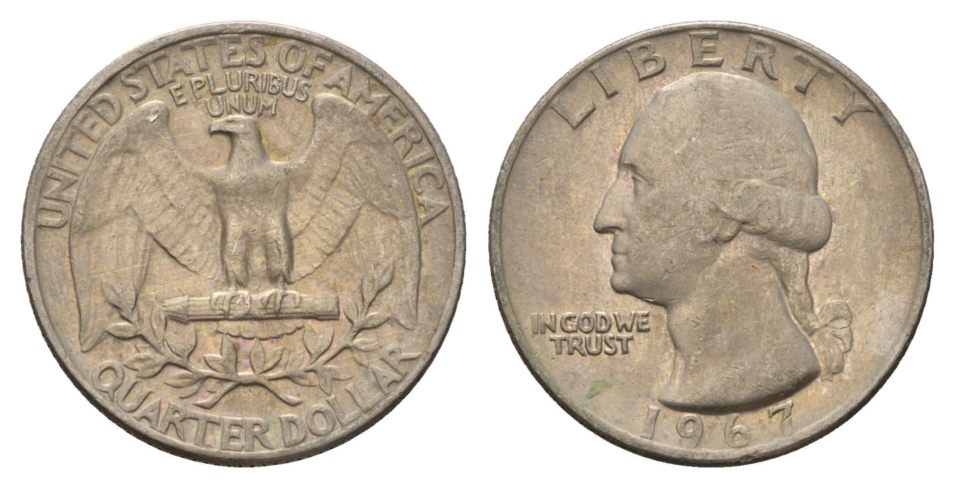 США 25 центов (квотер, 1/4 доллара) 1967 Вашингтон KM 164a медь плакированная медно-никелем 4673-1052