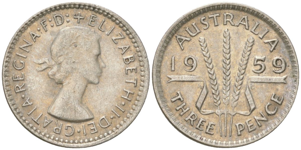 Австралия 3 пенса 1959 Елизавета II (1952-2022) KM 57 серебро 4621-1251