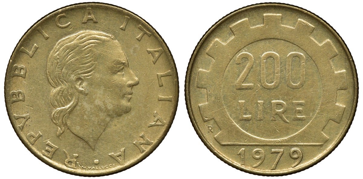 Италия 200 лир 1979 R, шестерня KM 105 алюминиевая бронза 72-933