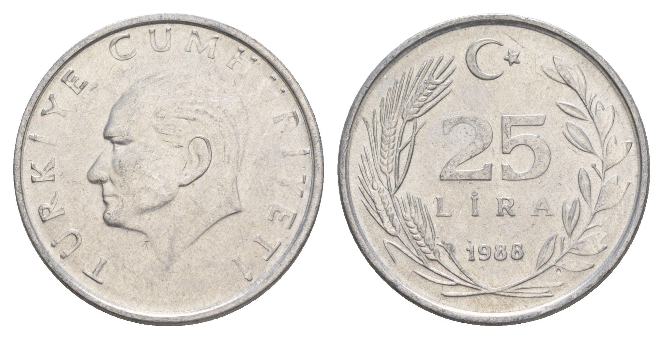 Турция 25 лир 1988 KM 975 алюминий 4648-832