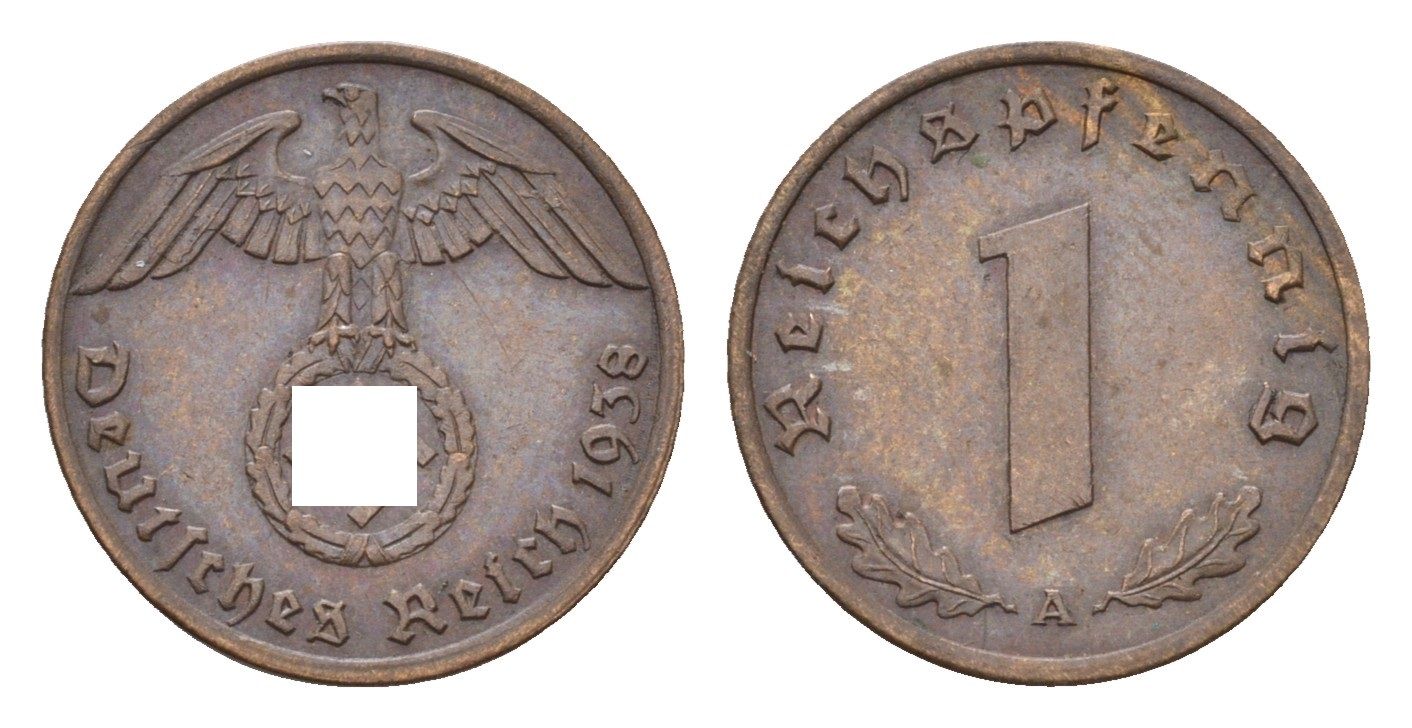 Германия 1 рейхспфенниг 1938 A KM 89, J. 361 бронза 4684-1144
