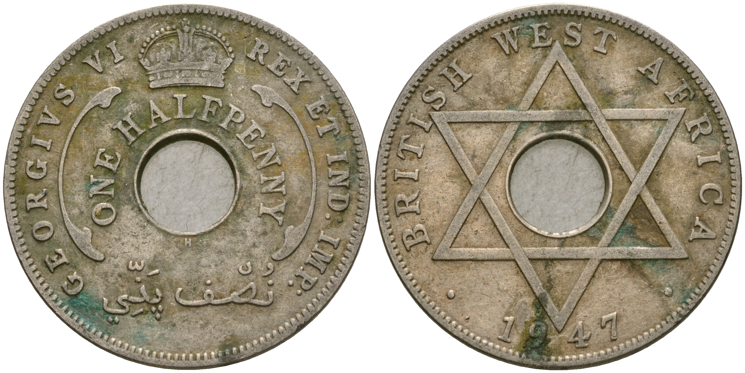 Британская Западная Африка 1/2 пенни 1947 H, Георг VI KM 18 медно-никель 25-1136