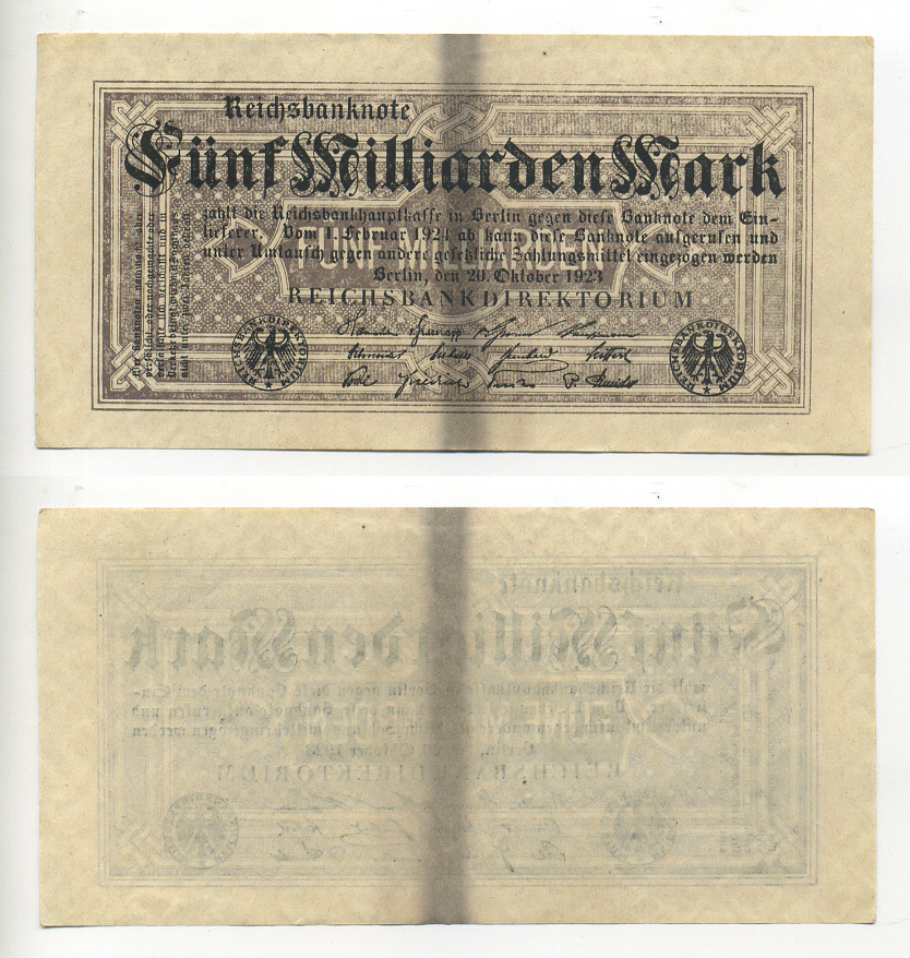 ГЕРМАНИЯ 5000000000 МАРОК 1924 Pick 123b бумага 7183-4-2