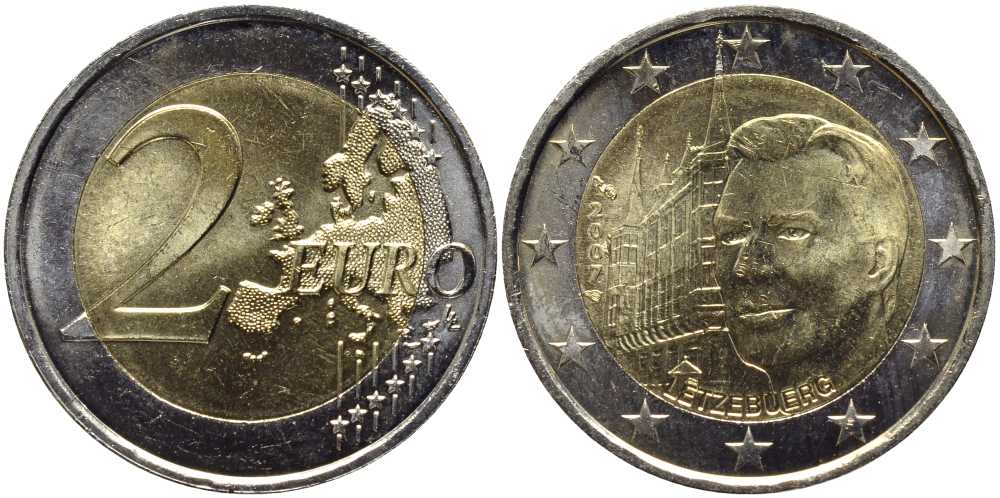 Люксембург 2 евро 2007 замки Люксембурга, дворец Великих герцогов KM 95 биметалл UNC 115-1212