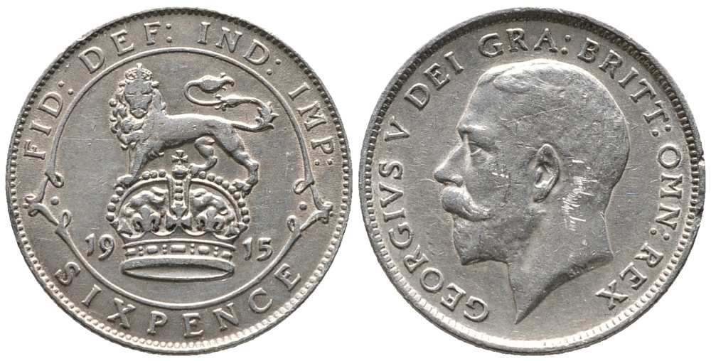 Великобритания 6 пенсов 1915 Георг V (1910-1936) KM 815, Spink 4014 серебро 1518-634