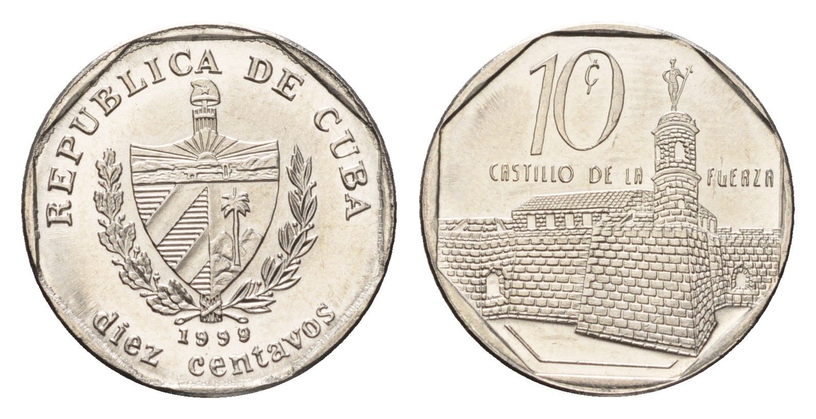 Куба 10 сентаво 1999 форт в Гаване Ла-Фуэрса KM 576.2 сталь плакированная никелем UNC 4696-1162