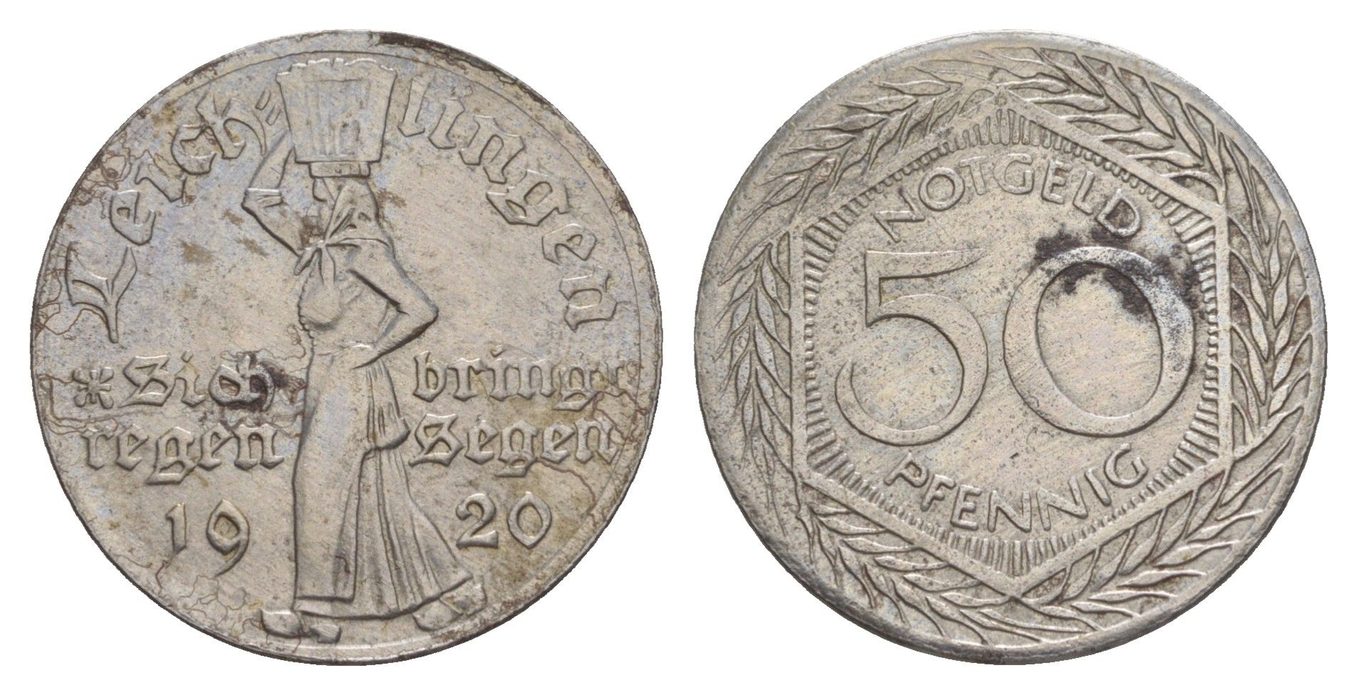 Лайхлинген 50 пфеннигов 1920 Funck 284.2, Men18 18217.2 железо 1528-225