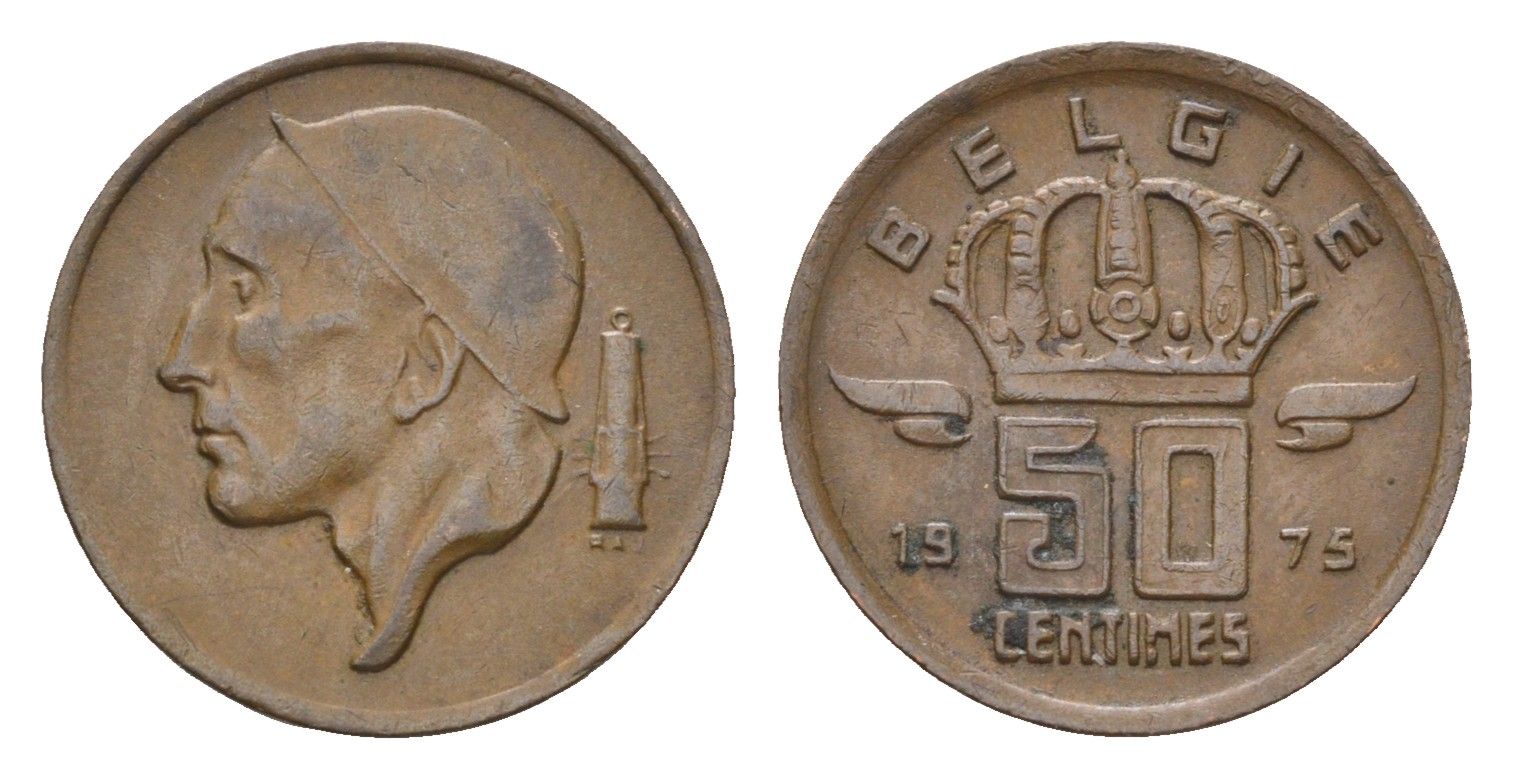 Бельгия 50 сантимов 1975 Belgie KM 149 бронза 4684-763