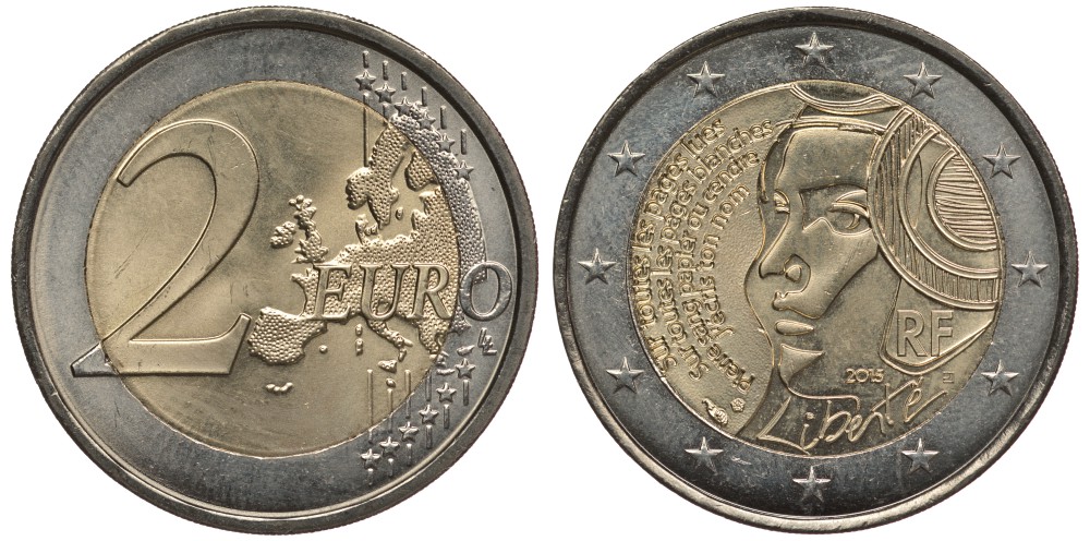 ФРАНЦИЯ 2 ЕВРО 2015 225 ЛЕТ ФЕСТИВАЛЮ ФЕДЕРАЦИИ KM NEW биметалл UNC 110-1043