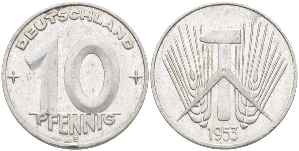 ГДР 10 пфеннигов 1953 Е KM 7 алюминий 175-252