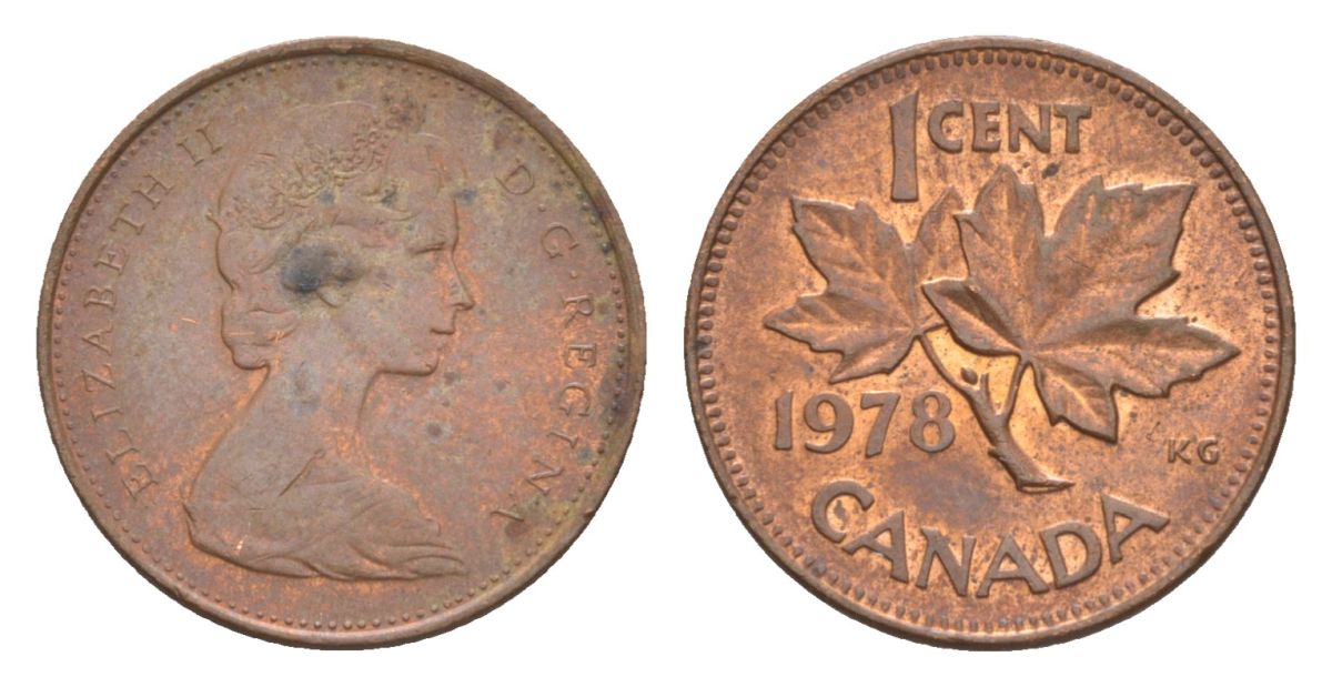 Канада 1 цент 1978 Елизавета II (1952-2022), кленовый лист KM 59 бронза 4630-557