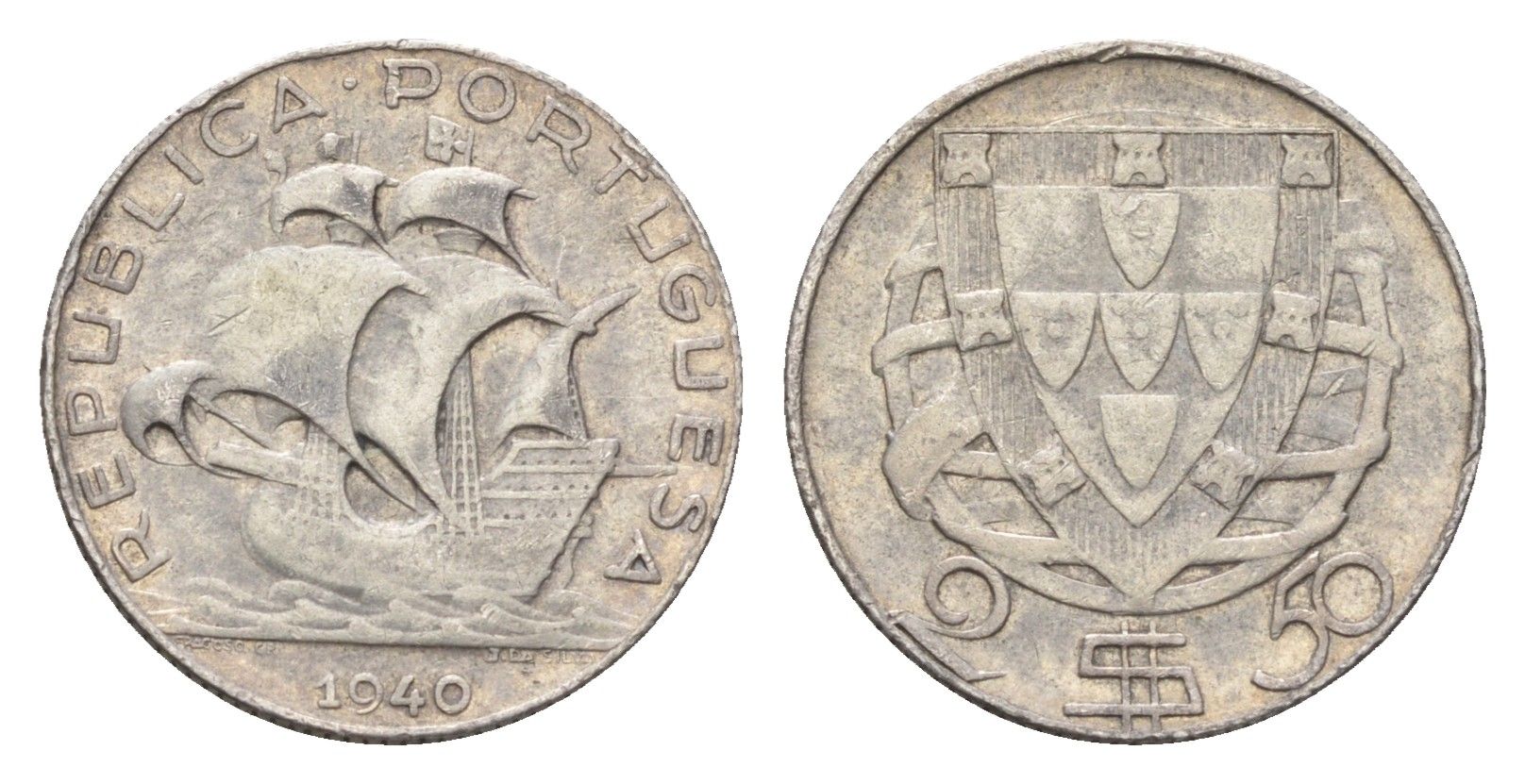 Португалия 2,5 эскудо 1940 KM 580 серебро 4659-925