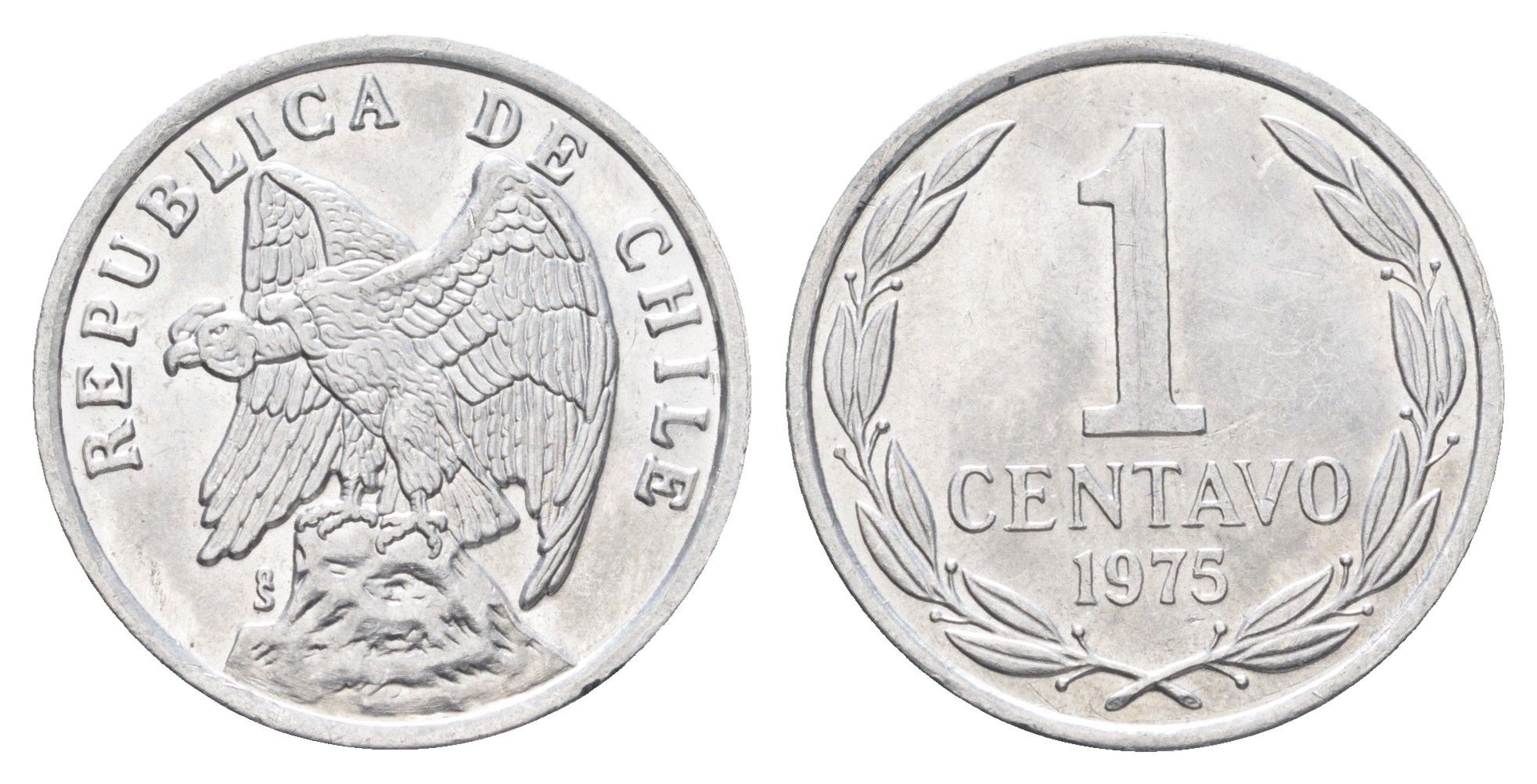Чили 1 сентаво 1975 год-тип KM 203 алюминий UNC 4662-537