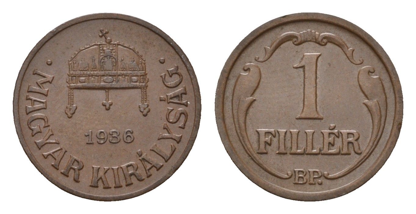 Венгрия 1 филлер 1936 KM 505 бронза 44-1234