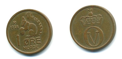 НОРВЕГИЯ 1 ЭРЕ 1958 БЕЛКА KM 403 бронза 04-1036