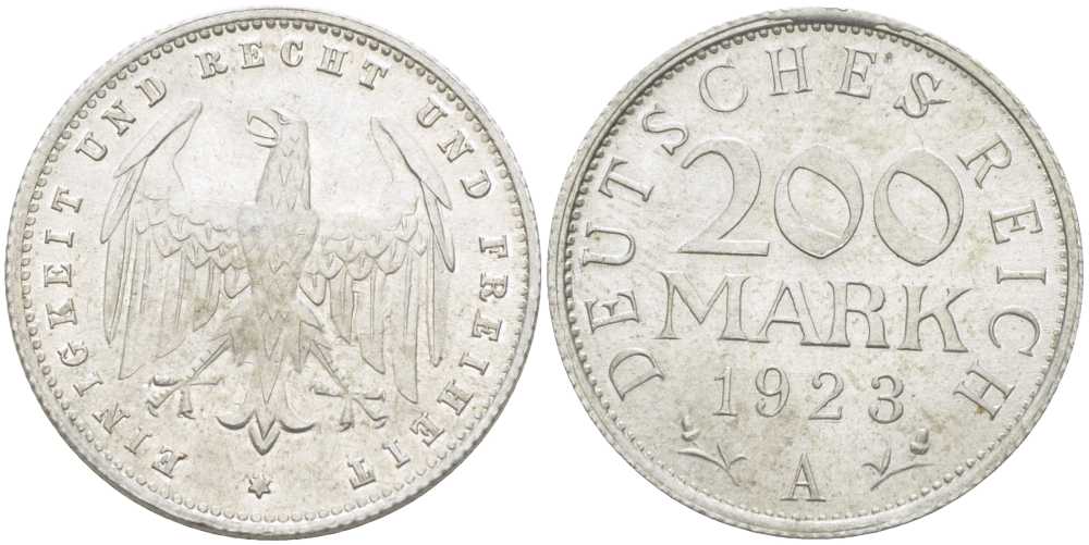 ГЕРМАНИЯ 200 МАРОК 1923 A KM 35, J. 304, Weege 22 алюминий 210-444