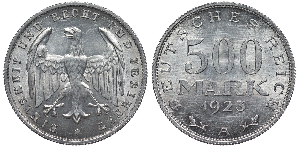 Германия 500 марок 1923 А KM 36, J.305 алюминий UNC 4587-513