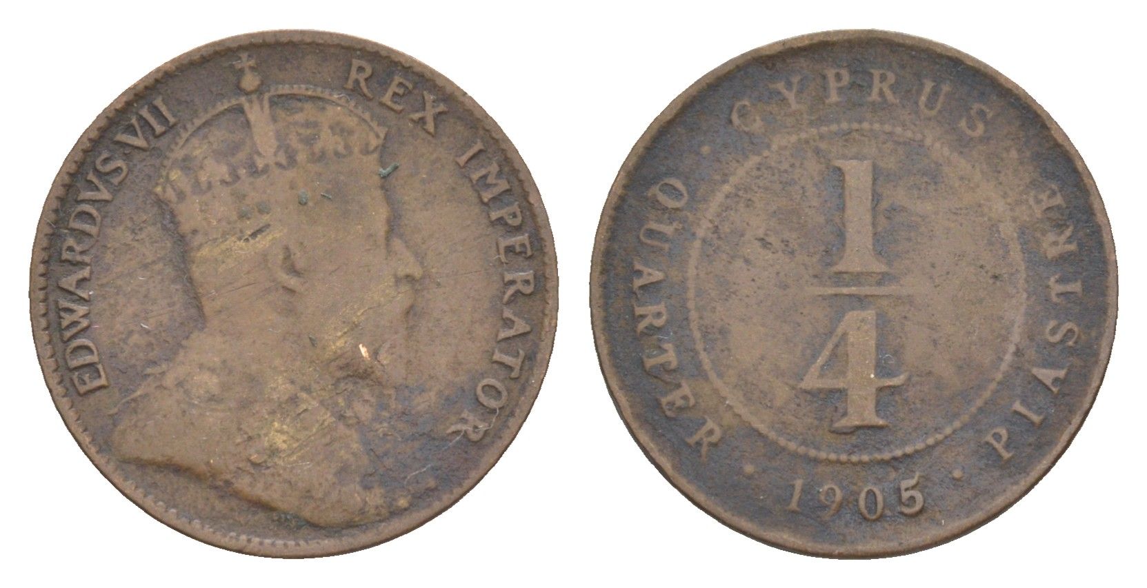 Кипр 1/4 пиастра 1905 Эдуард VII (1901-1910) KM 8 бронза 4127-1123