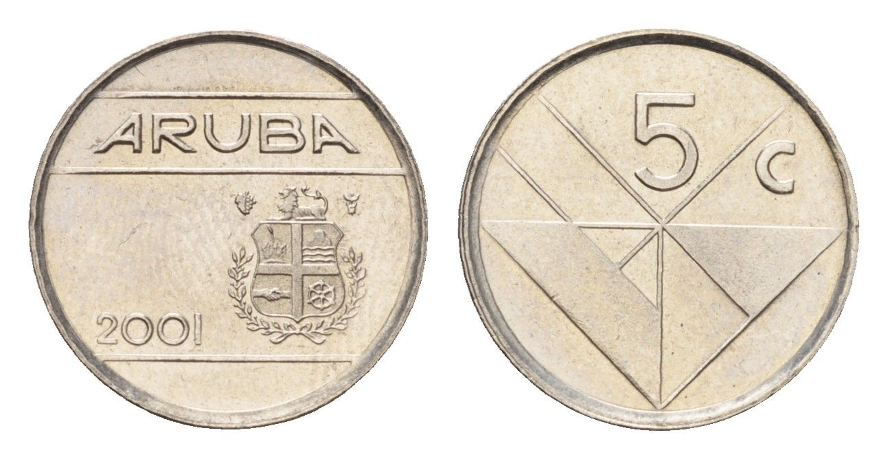 Аруба 5 центов 2001 KM 1 сталь плакированная никелем UNC 4685-546