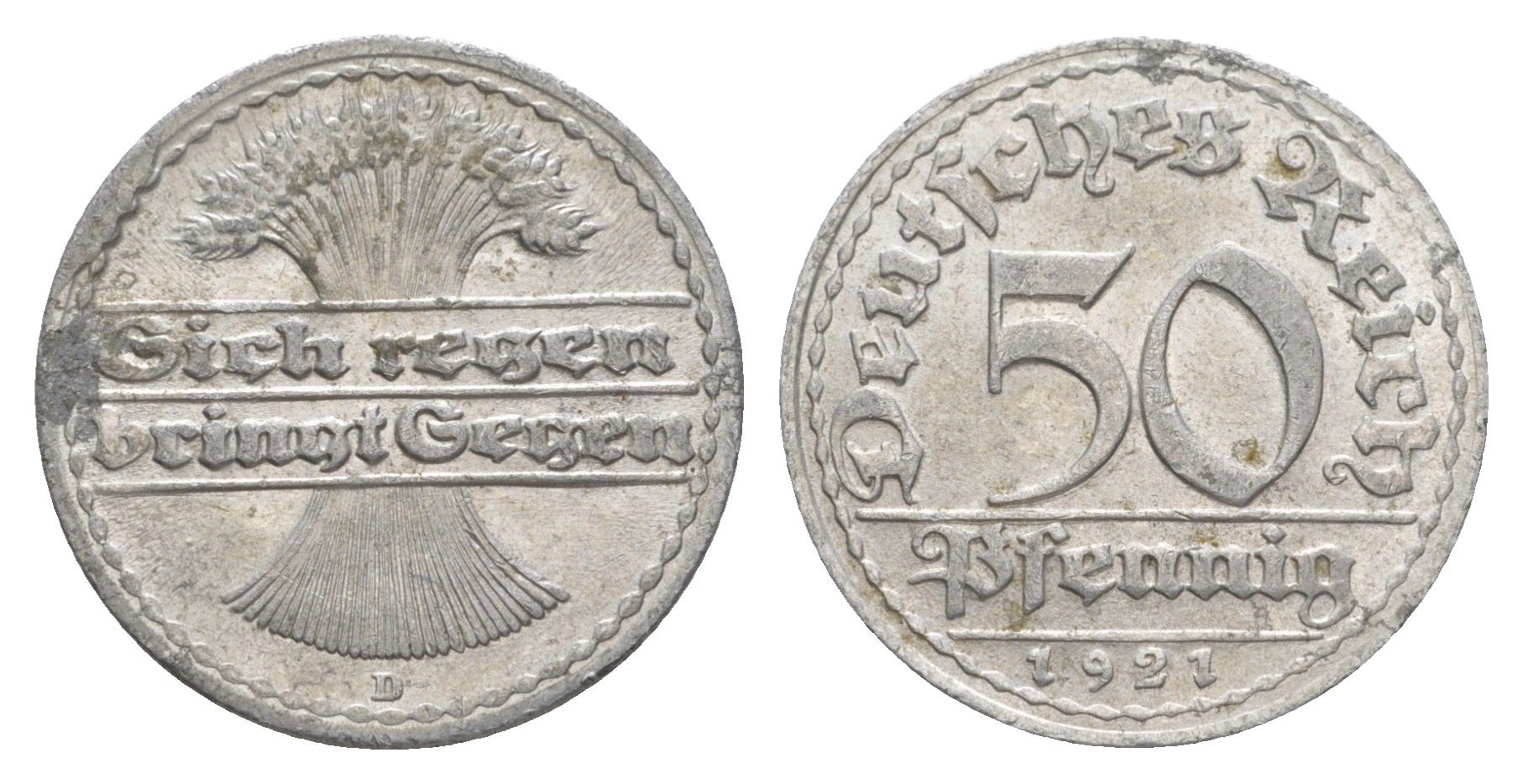 Германия 50 пфеннигов 1921 D KM 27, J. 301 алюминий 4638-1013