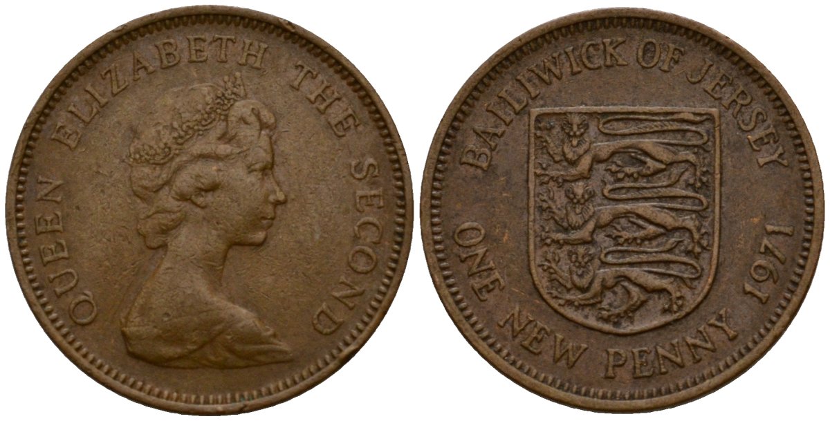 Джерси 1 новый пенни 1971 Елизавета II (1952-2022), герб KM 30 бронза 4602-842