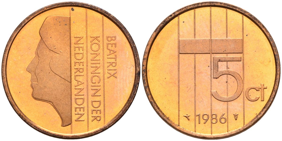 Нидерланды 5 центов 1986 Беатрикс (1980-2013) KM 202 бронза UNC 4116-242