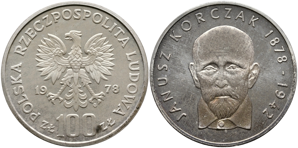 Польша 100 злотых 1978 MW, 100 лет со дня рождения Януша Корчака (1878-1942) KM 94 серебро PROOF 441-1112