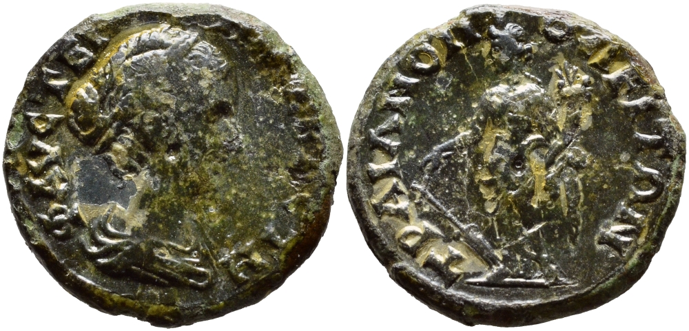 Римская Империя, Провинция Фракия, Траянополь АЕ 161-175 Фаустина Младшая, жена Марка Аврелия Good Very fine Moushmov 5001 бронза 270-333