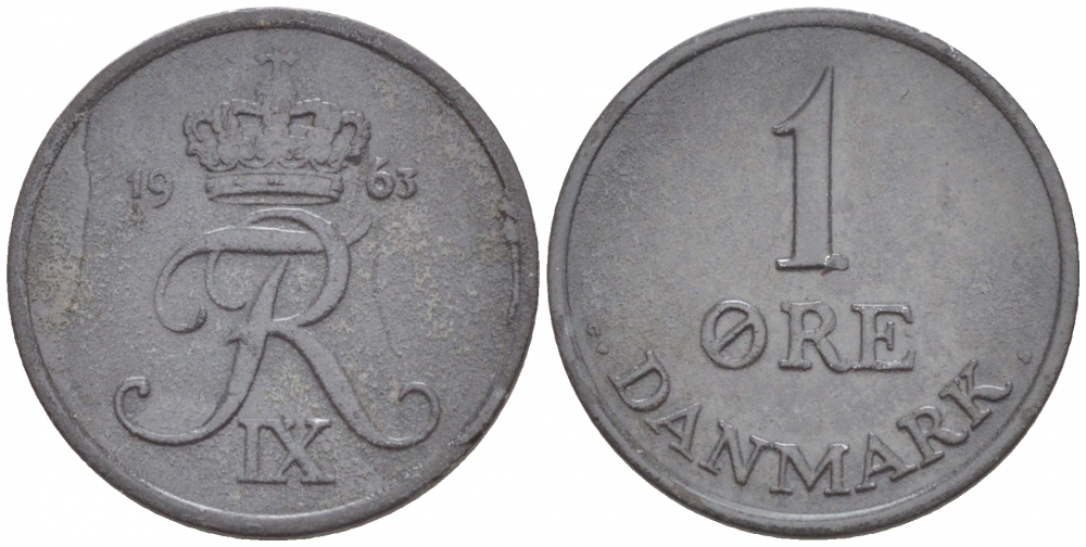 ДАНИЯ 1 ЭРЕ 1961 С; S, ФРЕДЕРИК IX (1947-1972) KM 839.2 цинк 4547-1013