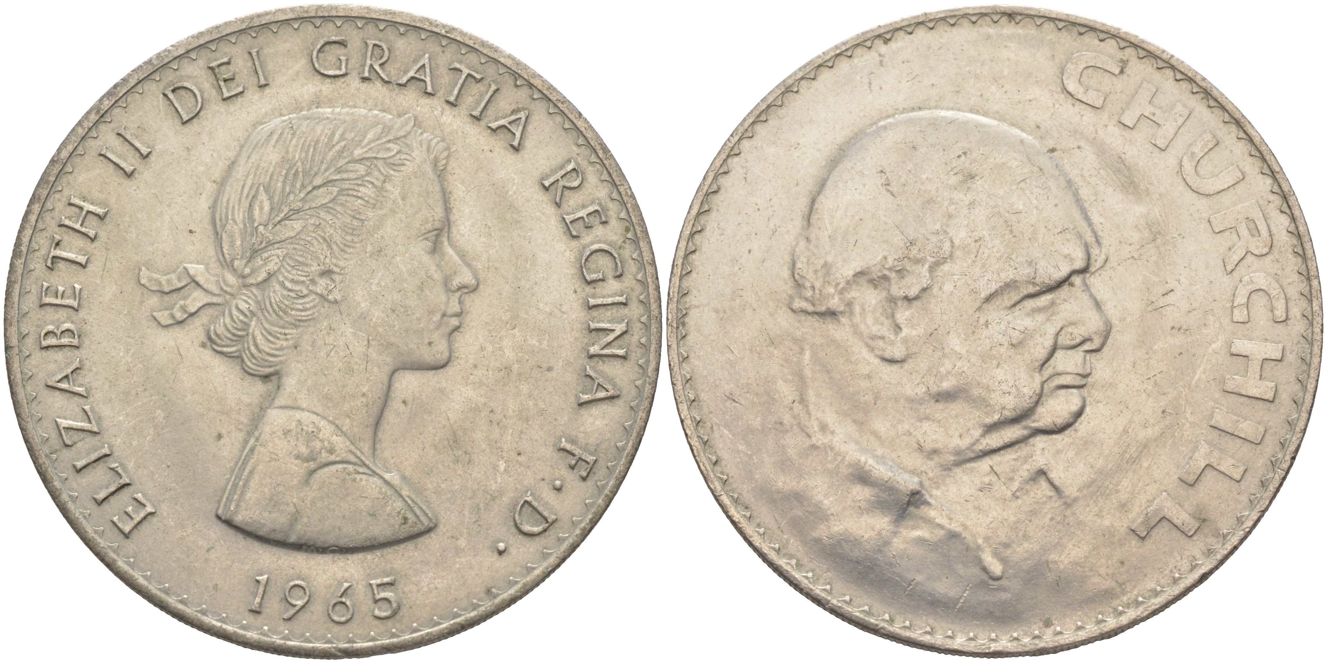 Великобритания 1 крона (5 шиллингов) 1965 Уинстон Черчилль, Елизавета II (1952-2022) KM 910, Spink 4144 медно-никель 4552-422