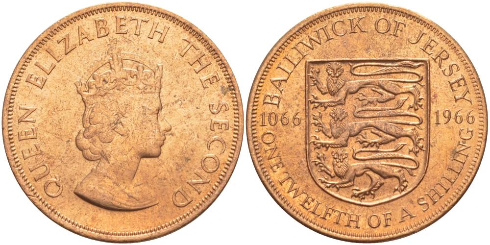 Джерси 1/12 шиллинга 1966 900 лет Нормандскому завоеванию KM 26 бронза UNC 4542-714