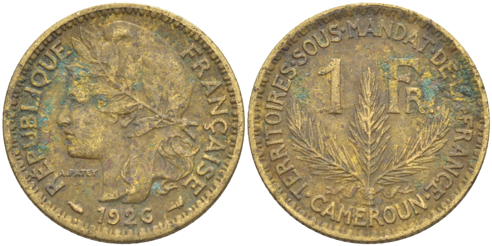 Французский Камерун 1 франк 1926 (а), монетный двор Париж KM 2 алюминиевая бронза 72-1523