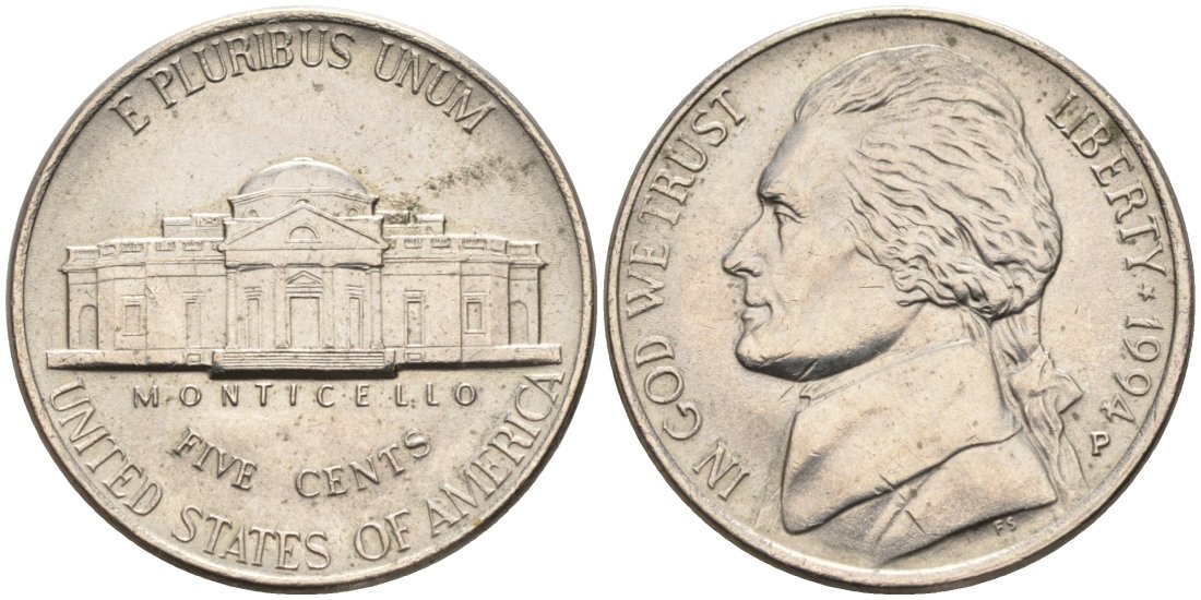 США 5 центов 1994 P, Джеферсон КМ А192 медно-никель 4573-146