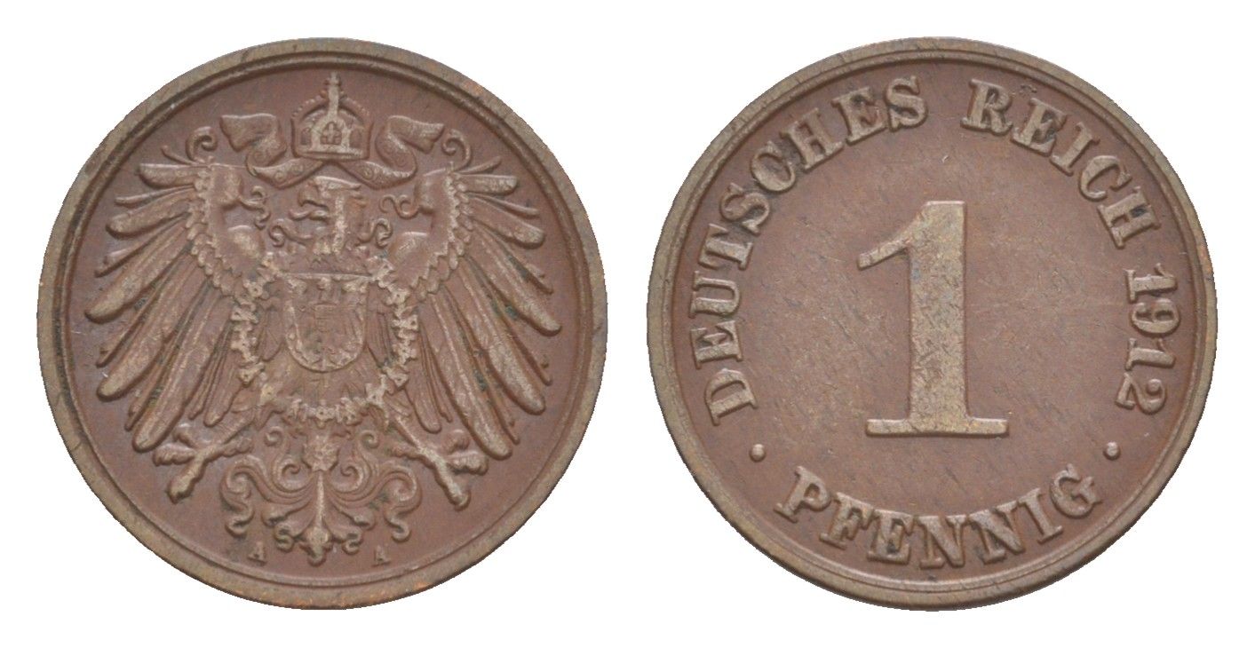 Германия 1 пфенниг 1912 A, Вильгельм II (1888-1918) KM 10, J. 10 медь 4647-842