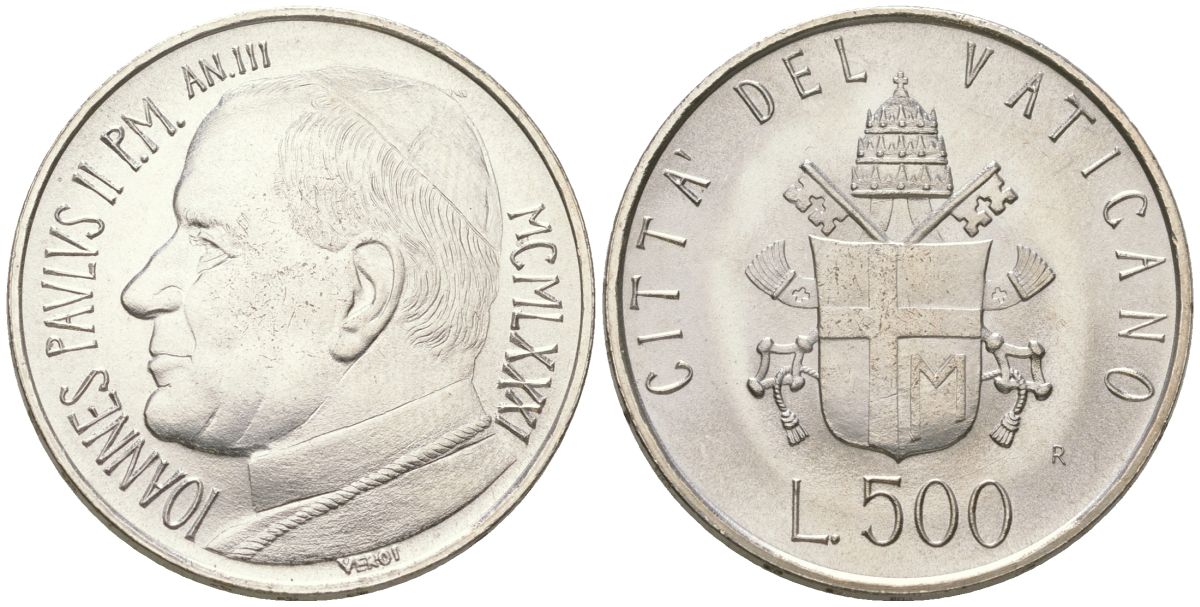 Ватикан 500 лир 1981 Иоанн Павел II (1978-2005) KM 160 серебро UNC 32-712