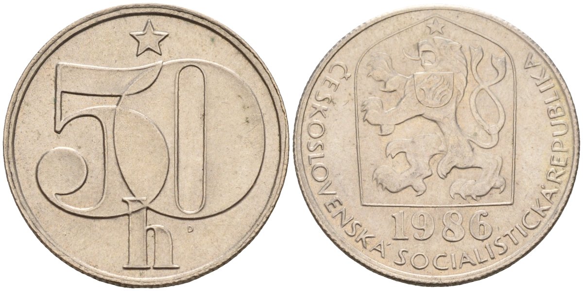 Чехословакия 50 геллеров 1986 KM 89 медно-никель 4152-963