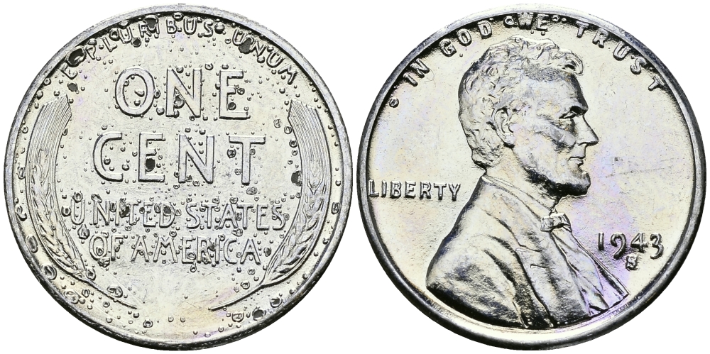США 1 цент 1943 S (Сан-Франциско), Авраам Линкольн KM 132 a сталь плакированная цинком 94-1127