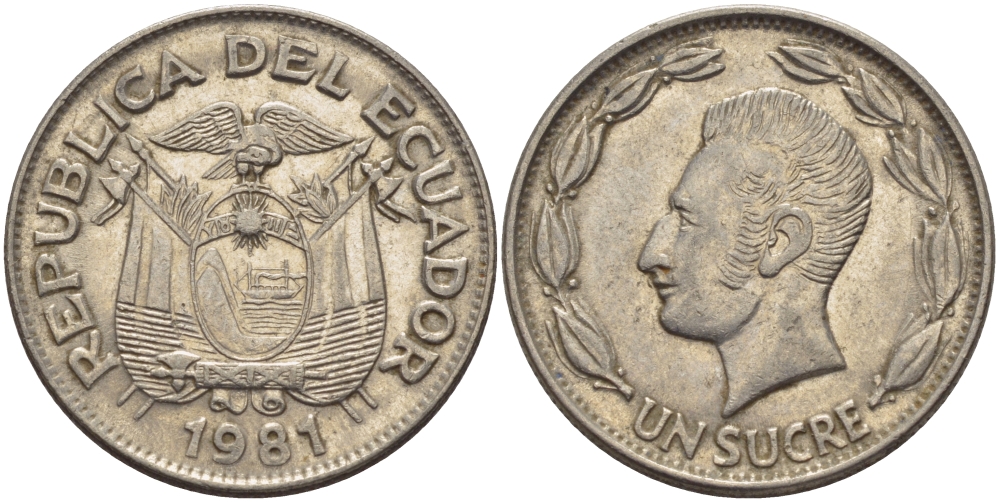 ЭКВАДОР 1 СУКРЕ 1981 АНТОНИО ХОСЕ де СУКРЕ KM 78b сталь плакированная никелем 31-414